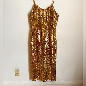 Virgos Lounge Gold Beaded Midi Dress